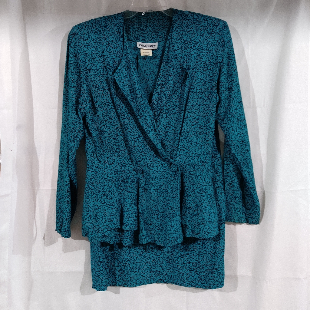 Componix 2 Pc Teal And Black Dress Jacket And Skirt Size 13/14